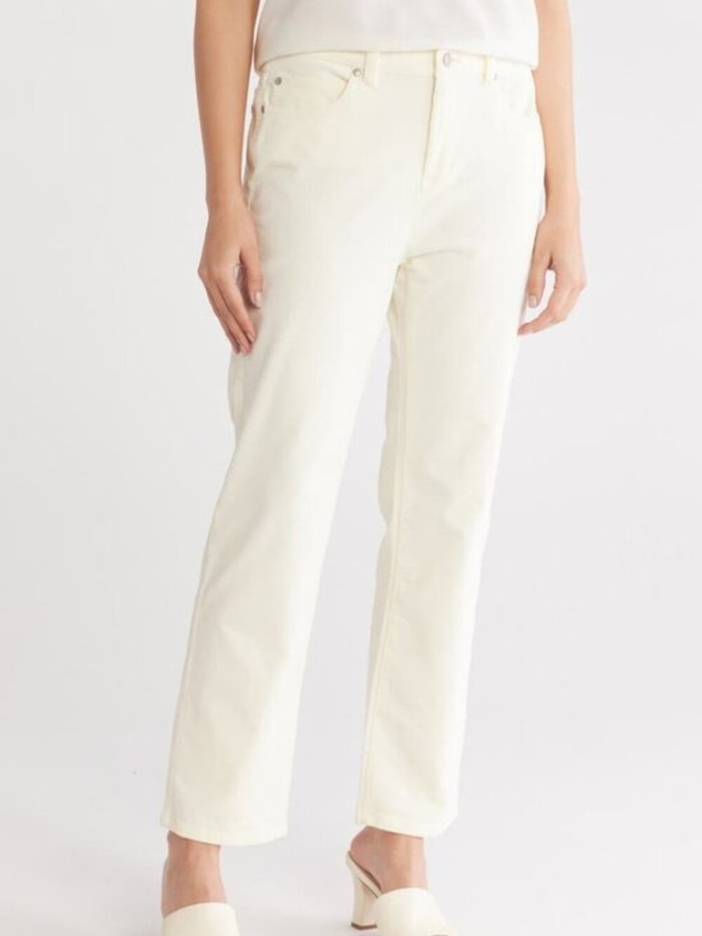 Eileen Fisher Organic Cotton Corduroy High Waist Straight Leg Pants in Off White